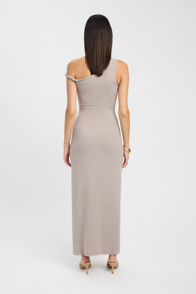 back Finnie Dress Kookai Bodycon Maxi Fitted Scoopneck beige womens-dresses 