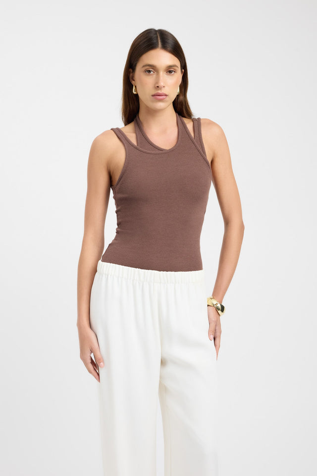 front Dollie Tank Kookai Fitted Roundneck Sleeveless Womens-Blouse 