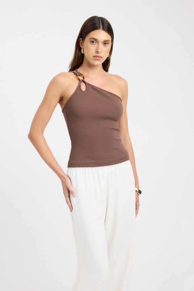 front Tawney Top Kookai Fitted Asymmetry Sleeveless Womens-Blouse 