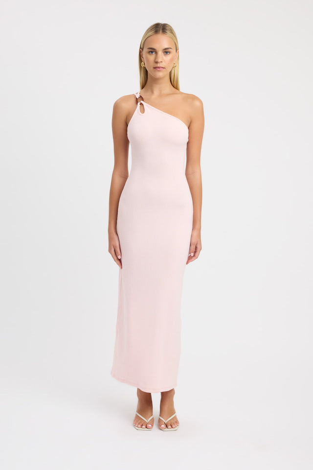 side Tawney Dress Kookai Bodycon Maxi Fitted Asymmetry pink womens-dresses 