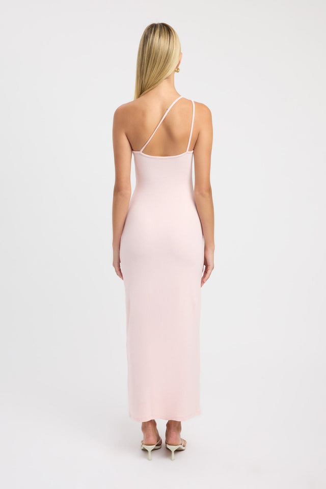 back Tawney Dress Kookai Bodycon Maxi Fitted Asymmetry pink womens-dresses 