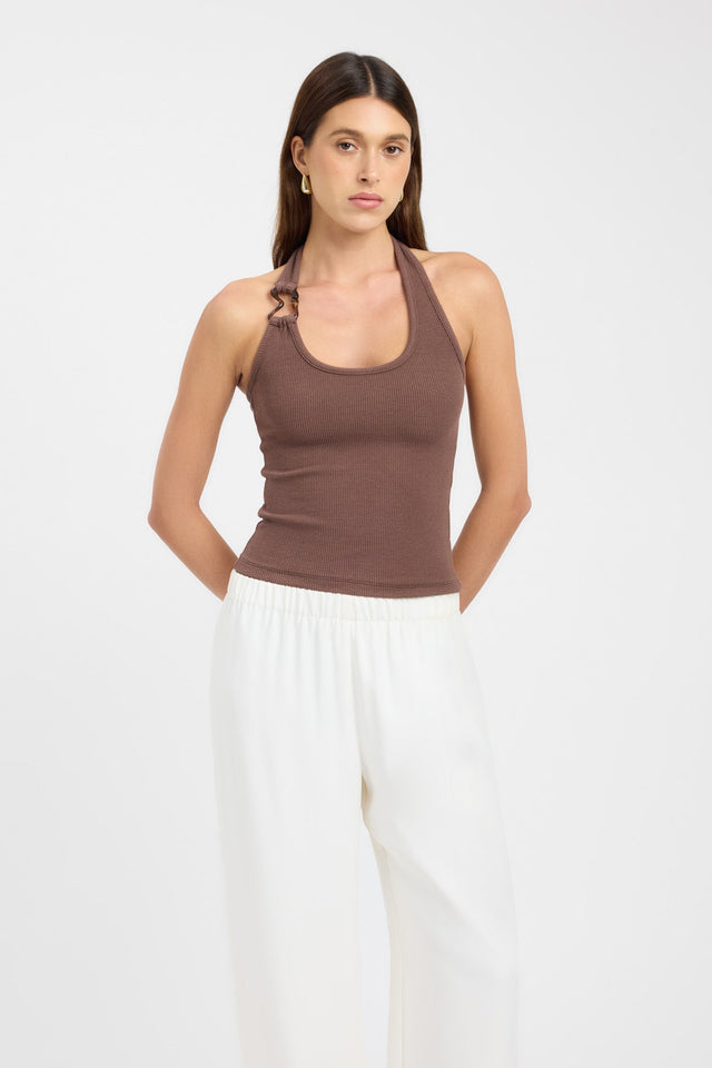 front Casper Tank Kookai Fitted Thick strap Scoop black womens-singlets 