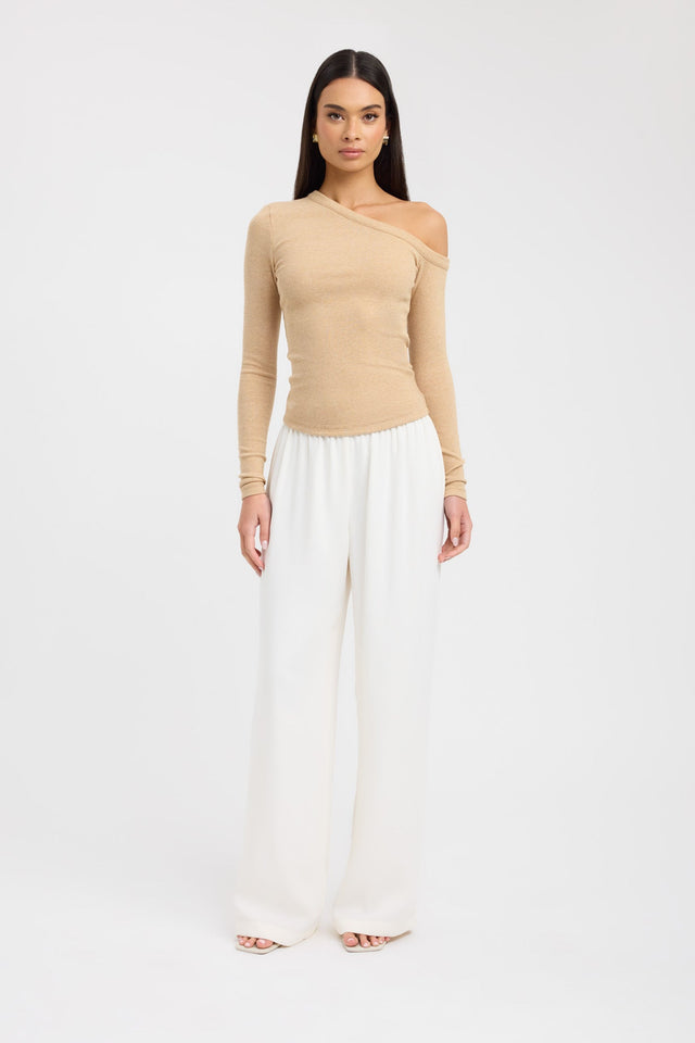 front Tampa Long Sleeve Top Kookai Fitted Asymmetry Long sleeve Womens-Blouse 