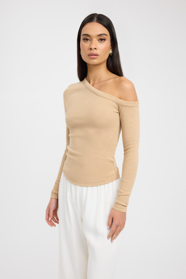 side Tampa Long Sleeve Top Kookai Fitted Asymmetry Long sleeve Womens-Blouse 