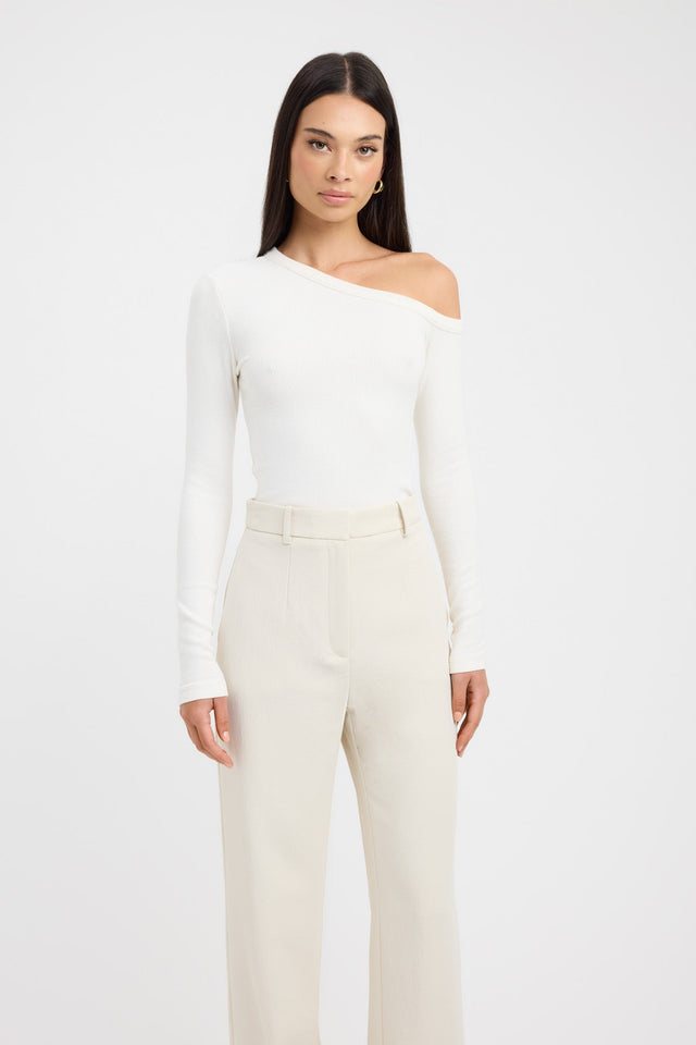 front Tampa Long Sleeve Top Kookai Fitted Asymmetry Long sleeve Womens-Blouse 