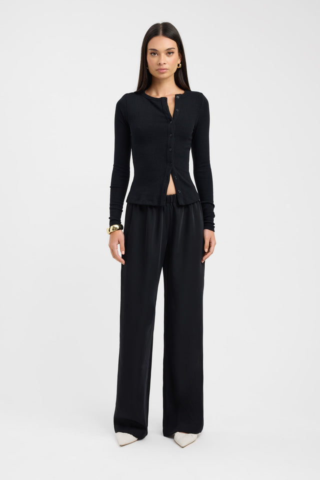 side Bec Button Long Sleeve Top Kookai Fitted Roundneck Long sleeve Womens-Blouse 