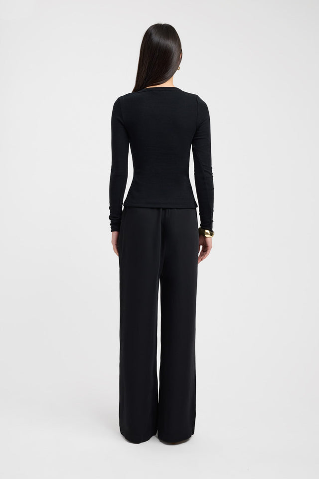 back Bec Button Long Sleeve Top Kookai Fitted Roundneck Long sleeve Womens-Blouse 