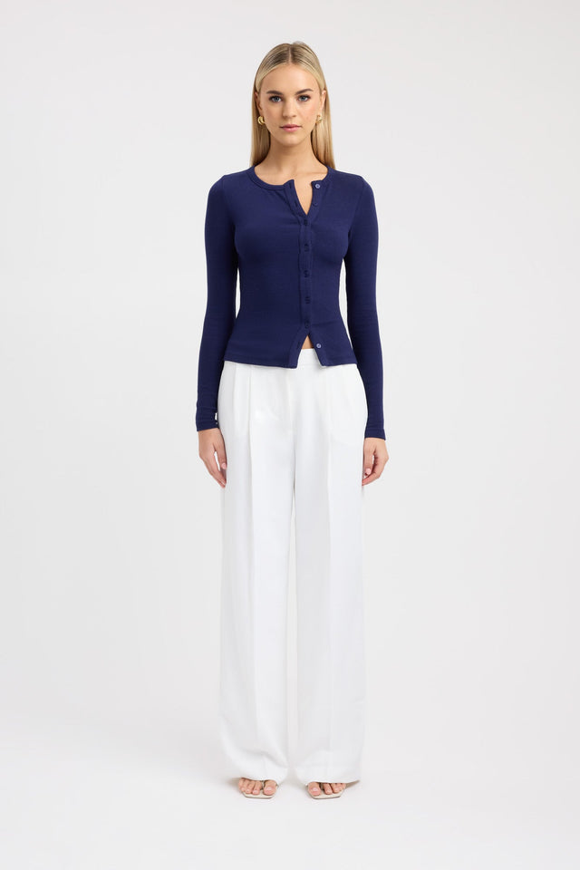 side Bec Button Long Sleeve Top Kookai Fitted Roundneck Long sleeve Womens-Blouse 