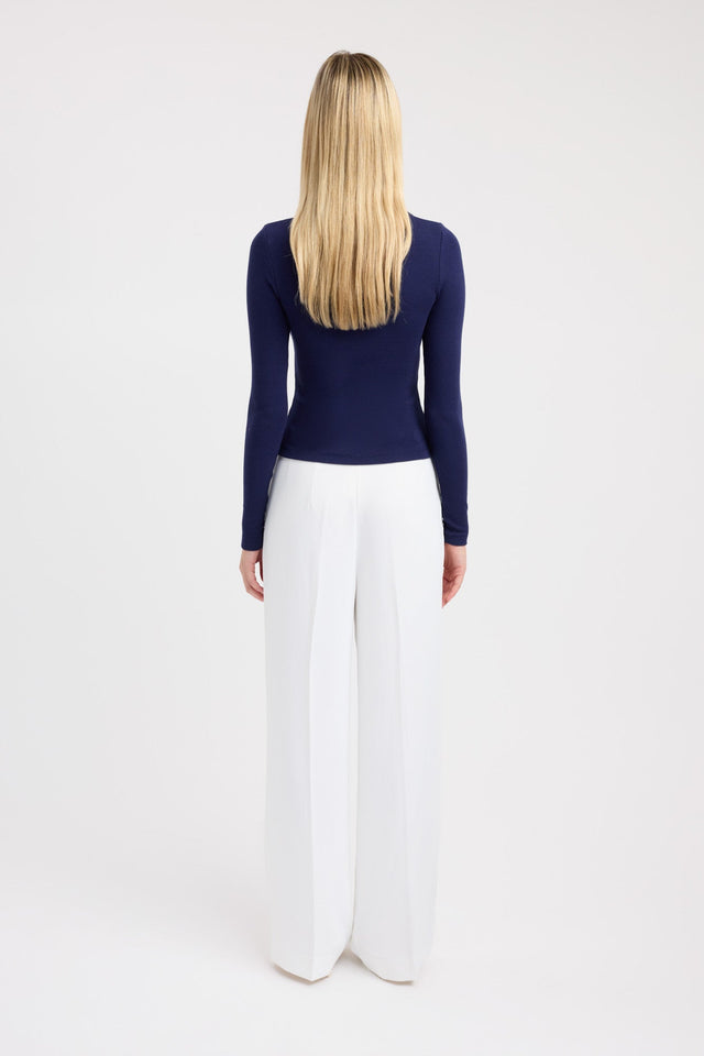 back Bec Button Long Sleeve Top Kookai Fitted Roundneck Long sleeve Womens-Blouse 