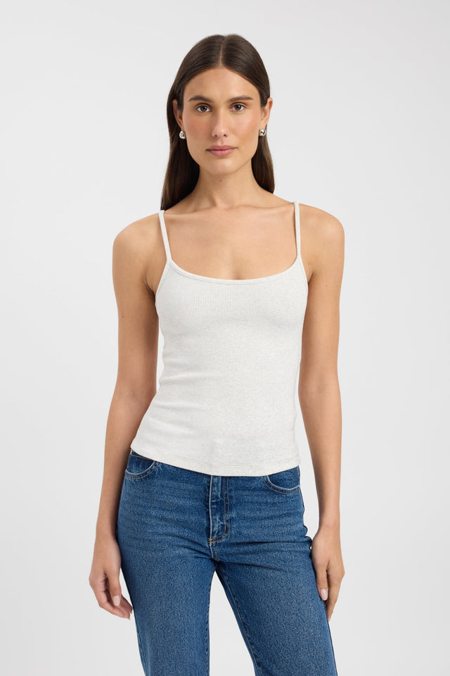 front Haz Tank Kookai Fitted Thin strap Scoop black womens-singlets 