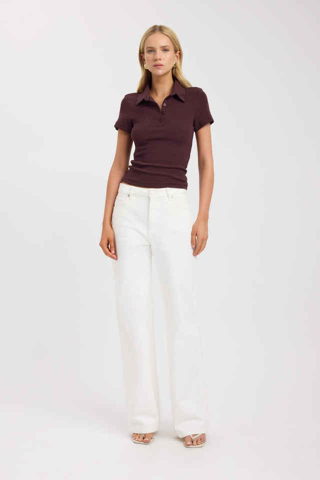 side Myles Polo Top Kookai Fitted V-neck Short sleeves Womens-Blouse 