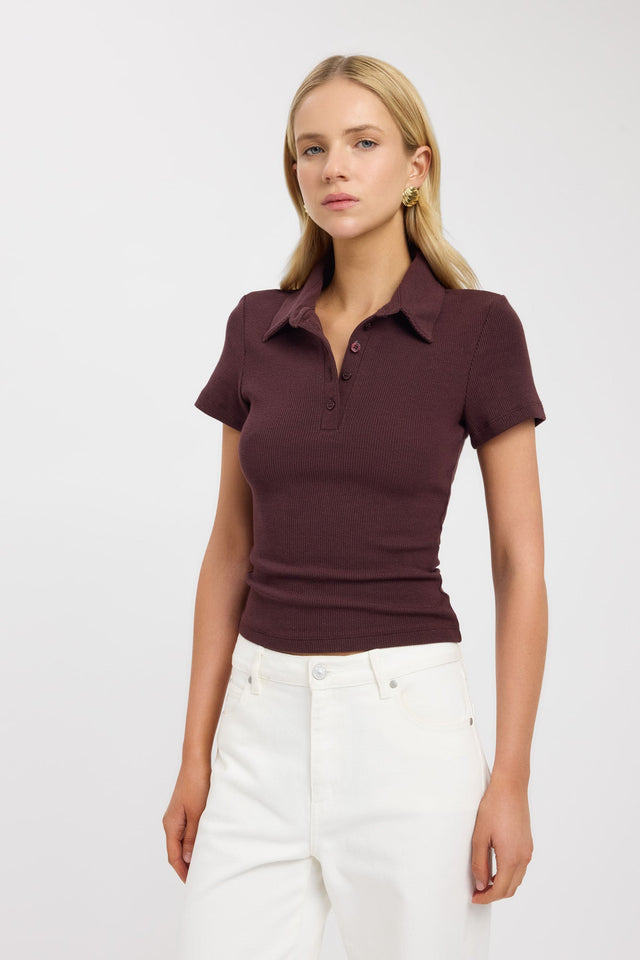 front Myles Polo Top Kookai Fitted V-neck Short sleeves Womens-Blouse 