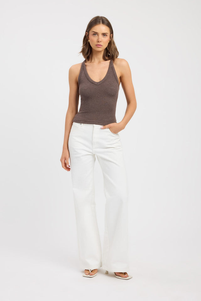 side Sky Racer Tank Kookai Fitted Thin strap V-neck womens-singlets 