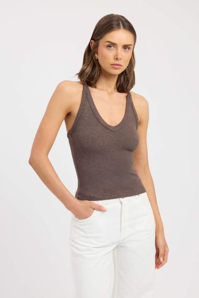front Sky Racer Tank Kookai Fitted Thin strap V-neck womens-singlets 