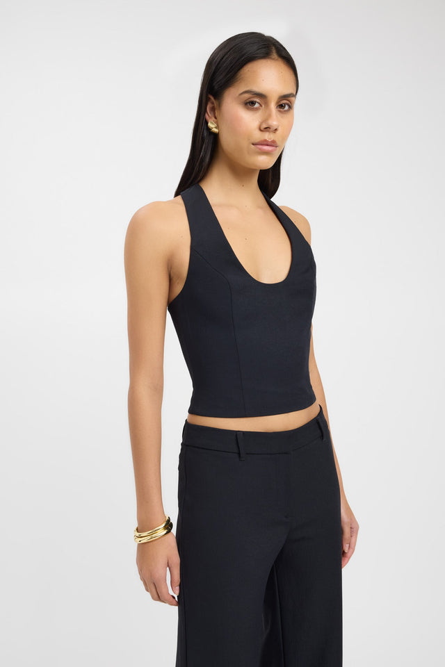 side Ariel Racer Back Top Kookai Fitted Scoopneck Sleeveless Womens-Blouse 