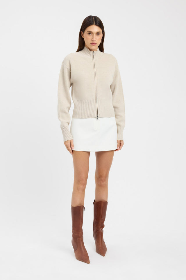front Dalton Zip Cardigan Kookai High neck Relaxed beige womens-jumpers 
