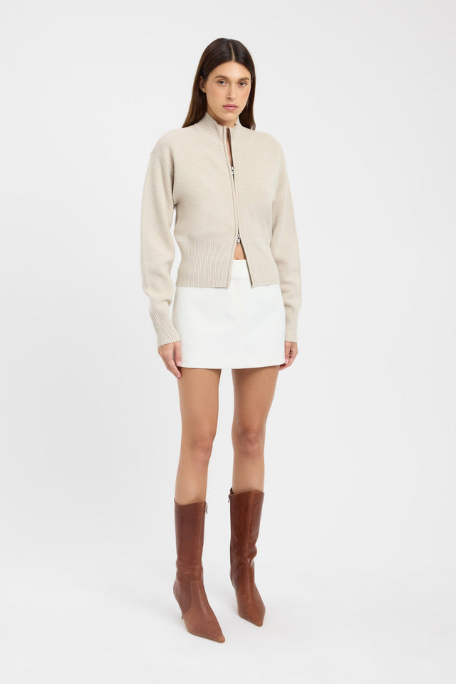side Dalton Zip Cardigan Kookai High neck Relaxed beige womens-jumpers 