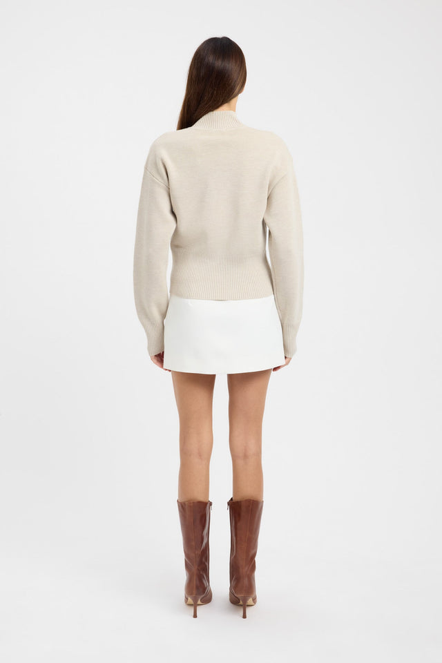 back Dalton Zip Cardigan Kookai High neck Relaxed beige womens-jumpers 