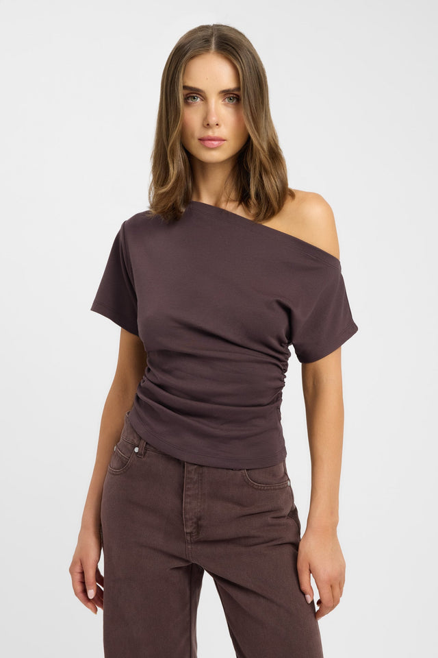 side Nova Off Shoulder Tee Kookai Fitted Asymmetry Short sleeves Womens-Blouse 