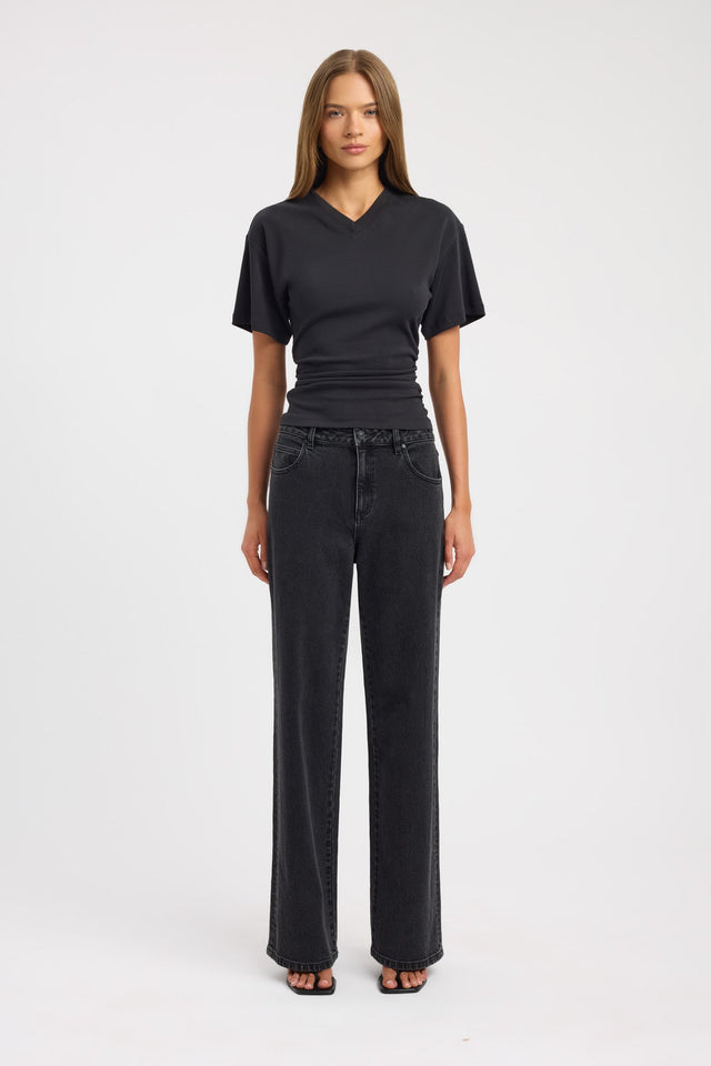 side Nova Vee Neck Tee Kookai Relaxed Highneck Half sleeves Womens-Blouse 