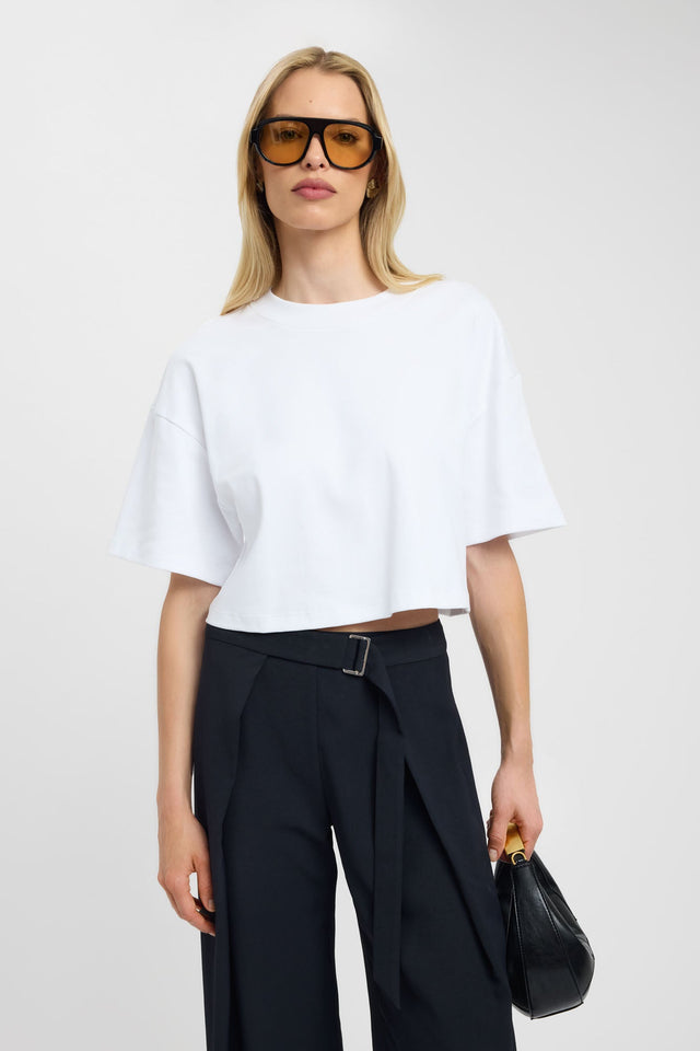 front Halo Cropped Tee Kookai Oversized Roundneck Half sleeves Womens-Blouse 