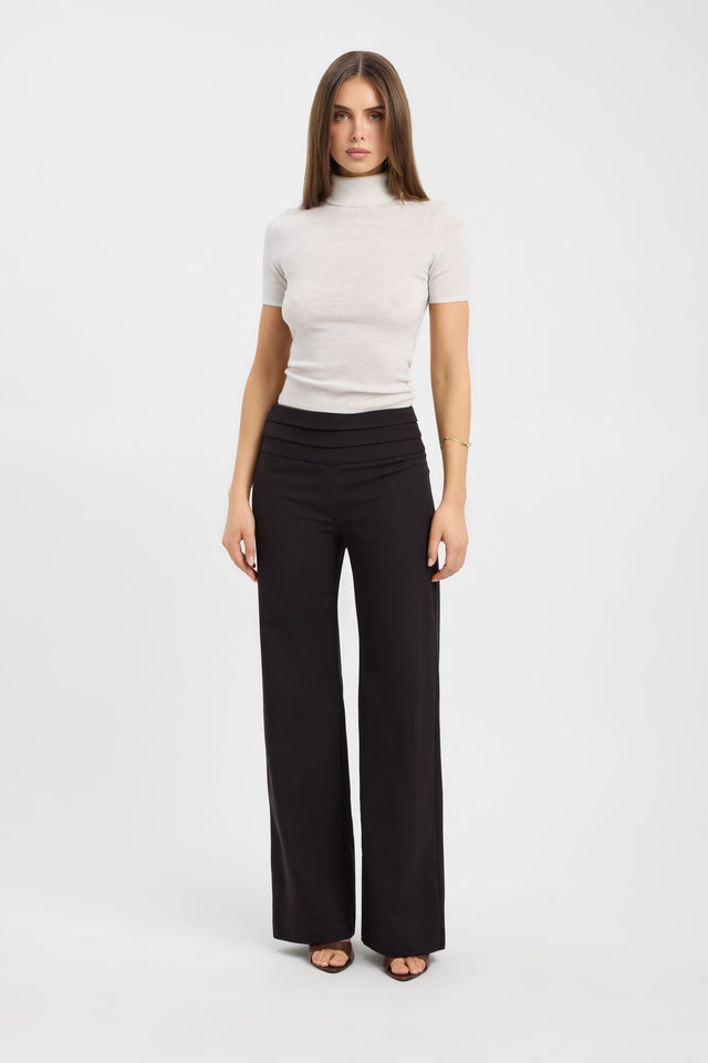 Presenting the Ashford Tuck Pant womens-regular-pants in wide-leg high-rise black front