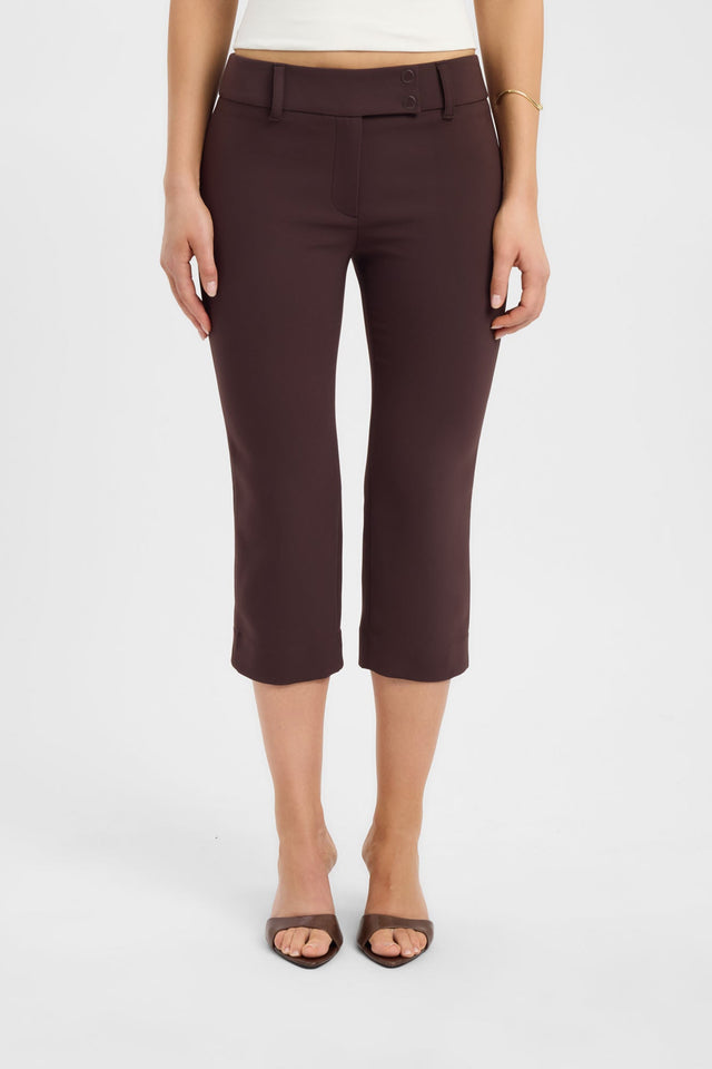 Featuring the Alto Tab Capri Pant in womens regular pants with high-rise waist and saddlebrown colour detail
