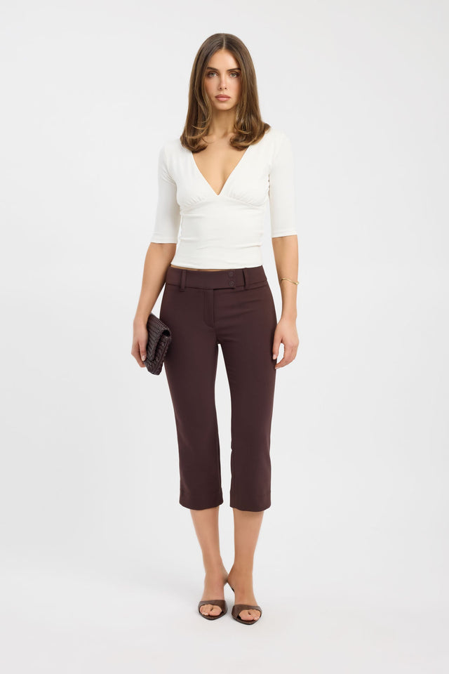 Showcasing the Alto Tab Capri Pant in womens regular pants with high-rise waist and saddlebrown colour front