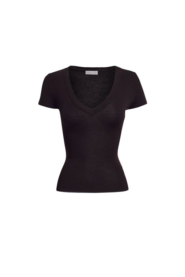 Jackson Vee Neck Top Kookai Fitted V-neck Short sleeves Womens-Blouse 