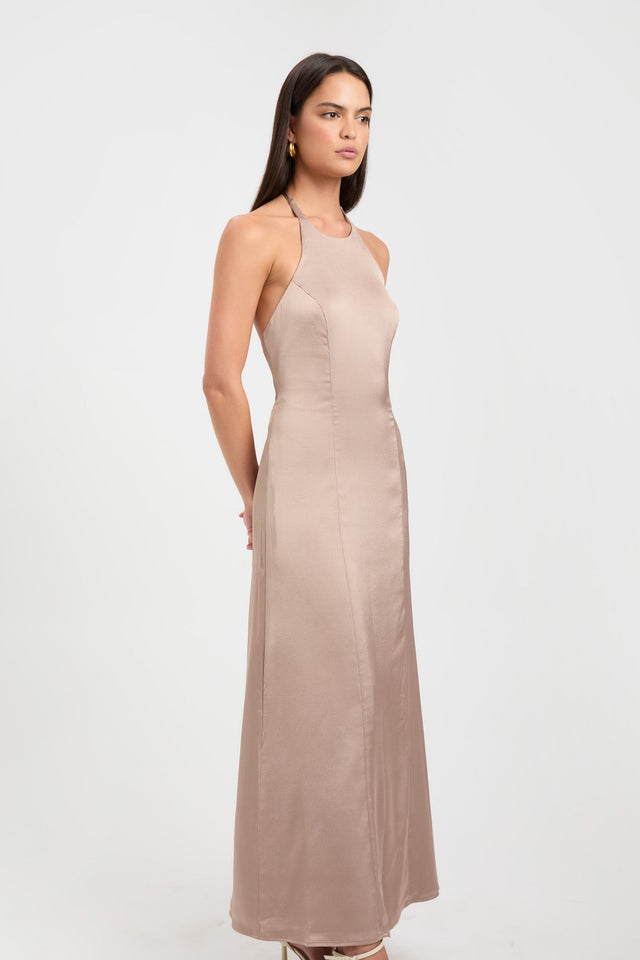 front Belle Tie Back Dress Kookai Straight Maxi Relaxed Highneck white womens-dresses 