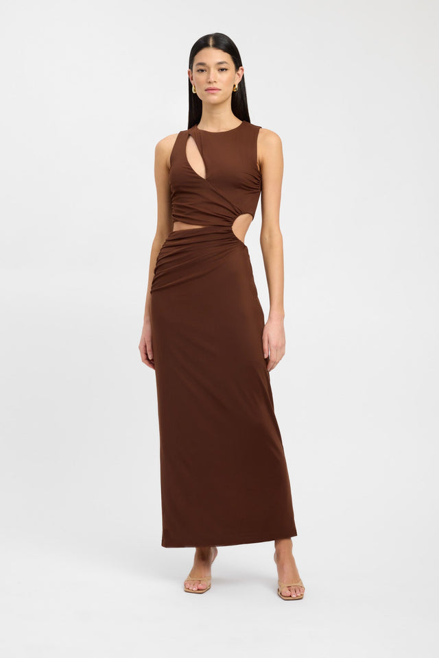 product Bolt Cut Out Dress Kookai Straight Maxi Fitted Boatneck white womens-dresses 