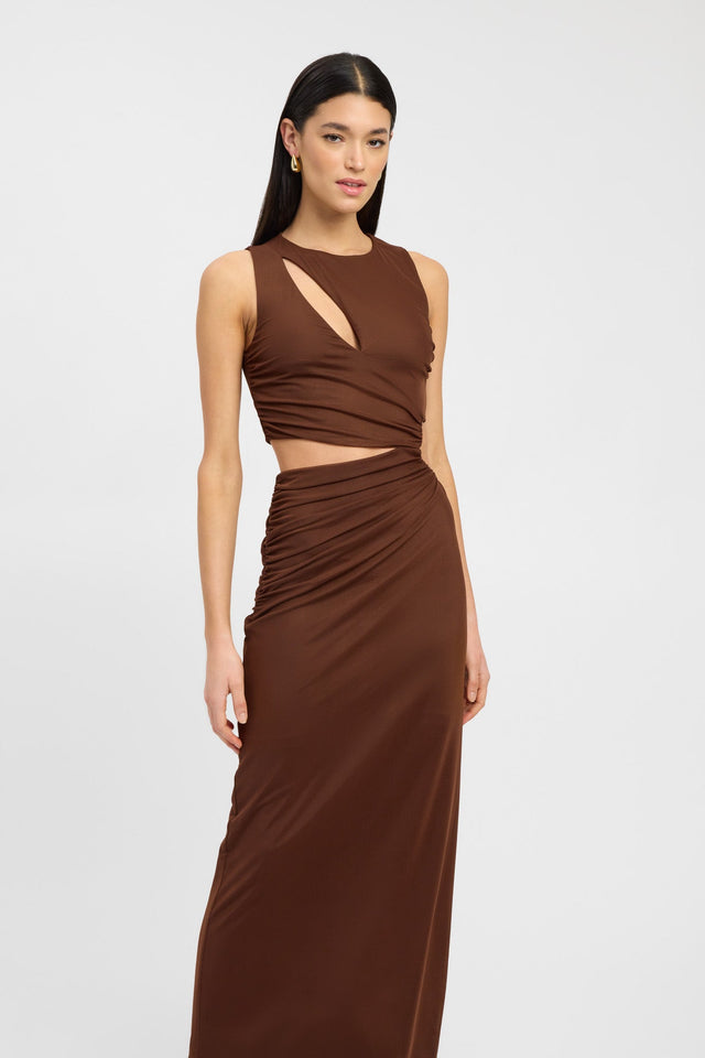 product Bolt Cut Out Dress Kookai Straight Maxi Fitted Boatneck white womens-dresses 