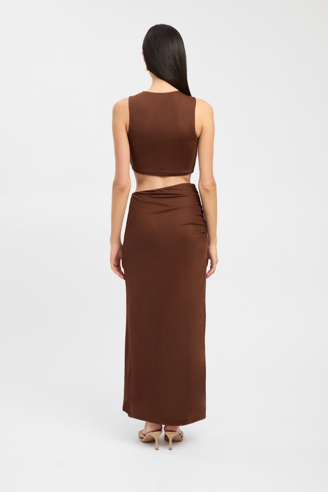 front Bolt Cut Out Dress Kookai Straight Maxi Fitted Boatneck white womens-dresses 