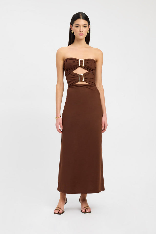 product Bolt Buckle Dress Kookai Straight Midi Relaxed Asymmetry white womens-dresses 