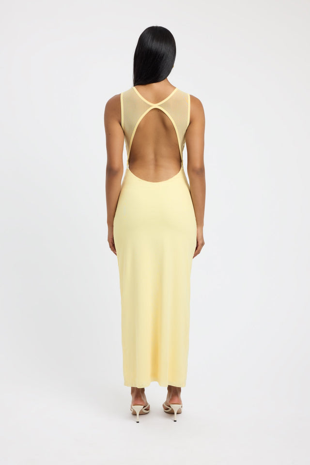 front Bolt Open Back Dress Kookai Straight Maxi Fitted Highneck white womens-dresses 