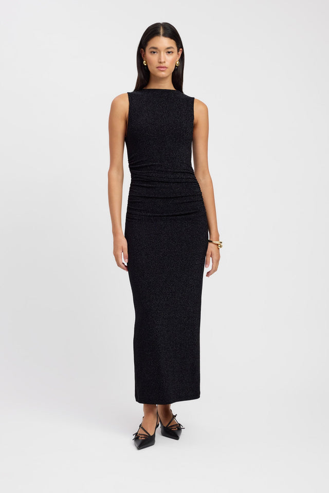 front Serena Maxi Dress Kookai Bodycon Maxi Fitted Highneck black womens-dresses 