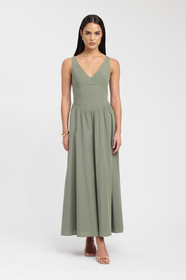 front Romeo Maxi Dress Kookai Fit-and-flare Maxi Relaxed V-neck green womens-dresses 