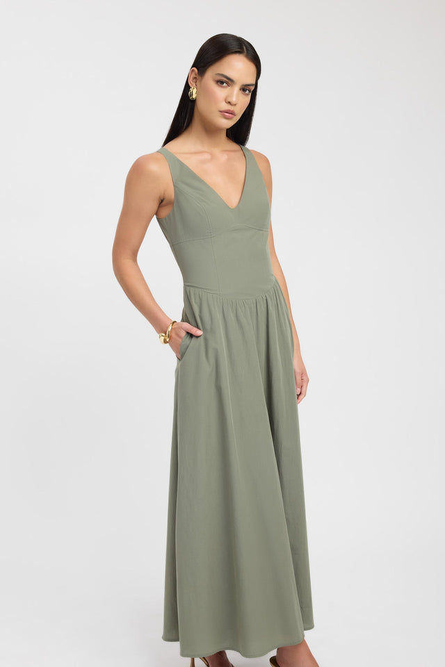 side Romeo Maxi Dress Kookai Fit-and-flare Maxi Relaxed V-neck green womens-dresses 