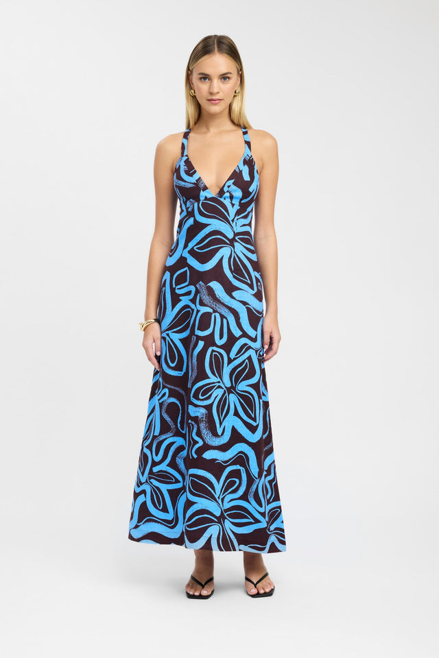 product Soley Vee Dress Kookai Fit-and-flare Maxi Relaxed Plungeneck blue womens-dresses 