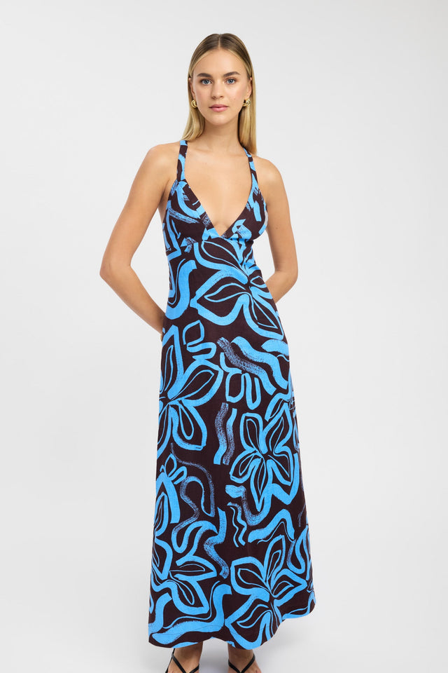 product Soley Vee Dress Kookai Fit-and-flare Maxi Relaxed Plungeneck blue womens-dresses 