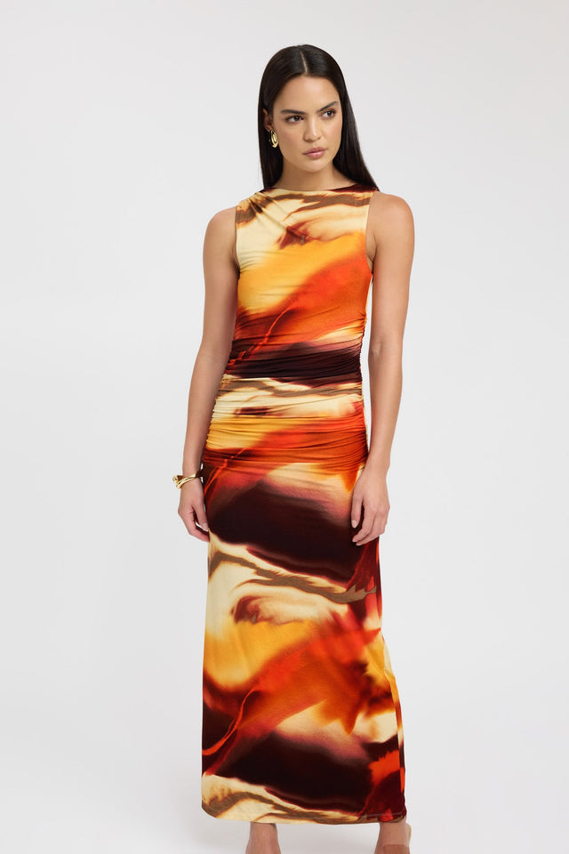 side Reece Maxi Dress Kookai Straight Maxi Fitted Highneck orange womens-dresses 