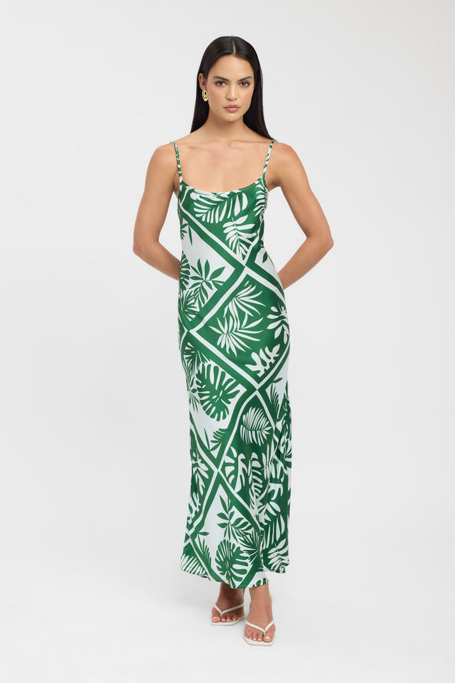 front Taormina Silk Dress Kookai Straight Maxi Relaxed Scoopneck white womens-dresses 