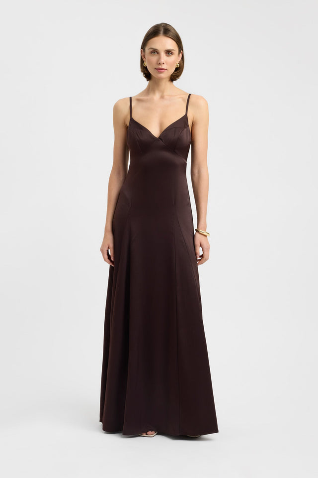 front Palermo Vee Maxi Dress Kookai Aline Maxi Fitted Plungeneck womens-dresses 