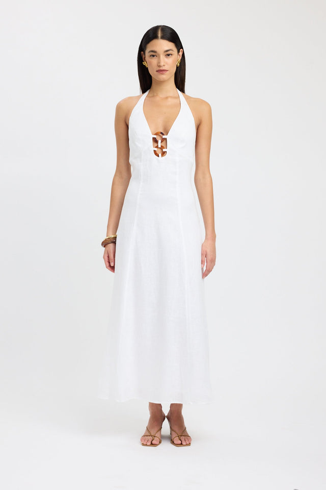 side Tahiti Ring Dress Kookai Aline Maxi Fitted Plungeneck white womens-dresses 