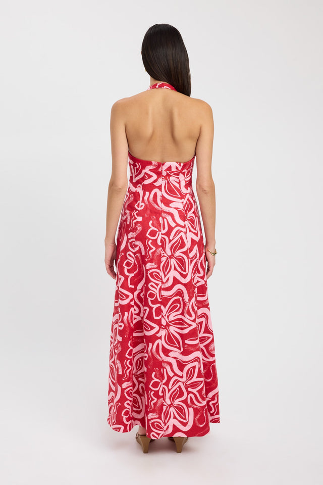 back Soley Halter Dress Kookai Aline Maxi Relaxed Plungeneck pink womens-dresses 