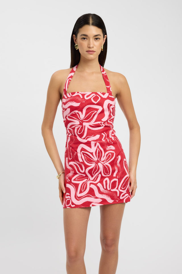 front Soley Rouched Mini Dress Kookai Straight Mini Fitted Squareneck pink womens-dresses 