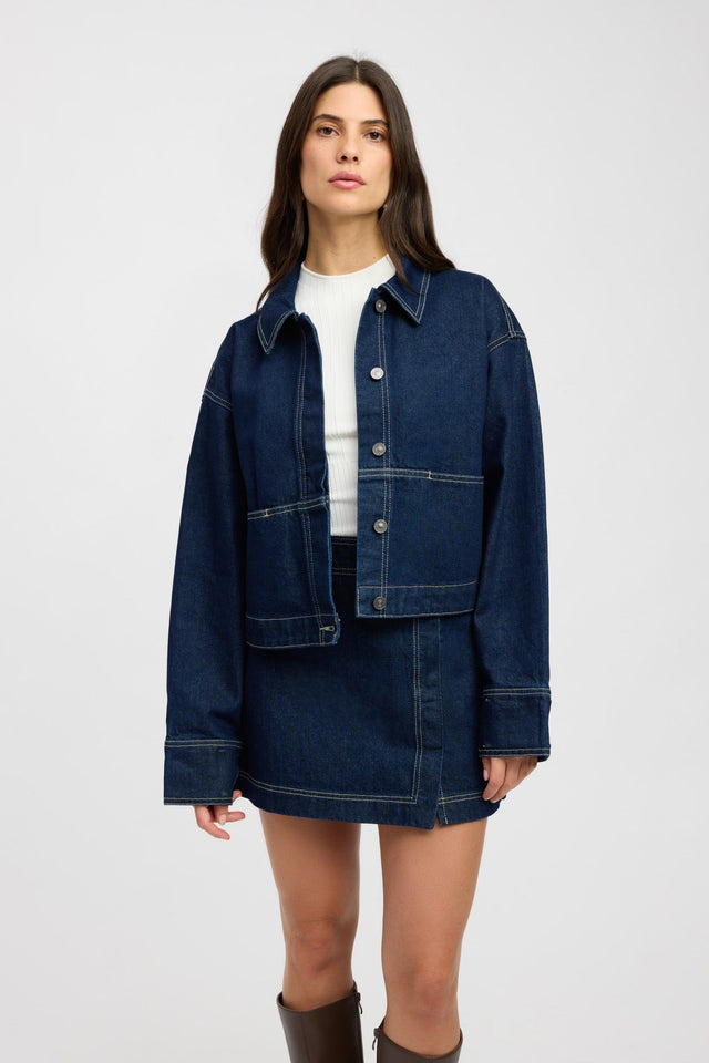 front Sampson Jacket Kookai Long sleeve Denim Short womens-coats-and-jackets 