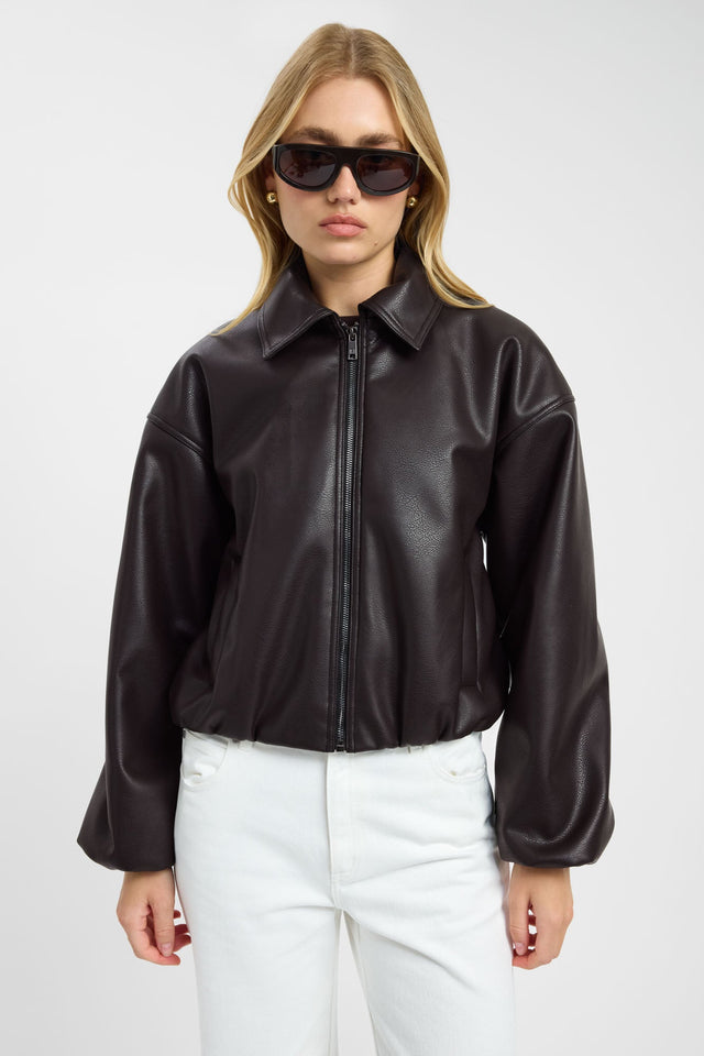 Crafted as the Heavy Phoenix Bomber Jacket in womens coats and jackets with full puffed sleeves and short oversized fit in black detail