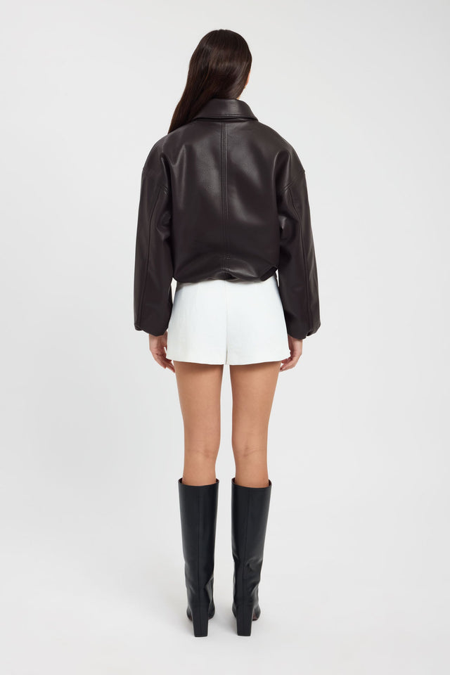 Designed as the Heavy Phoenix Bomber Jacket in womens coats and jackets with full puffed sleeves and short oversized fit in black back
