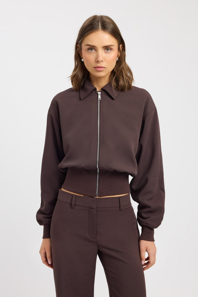 front Ariel Ribbed Bomber Jacket Kookai Long sleeve Regular Short womens-coats-and-jackets 